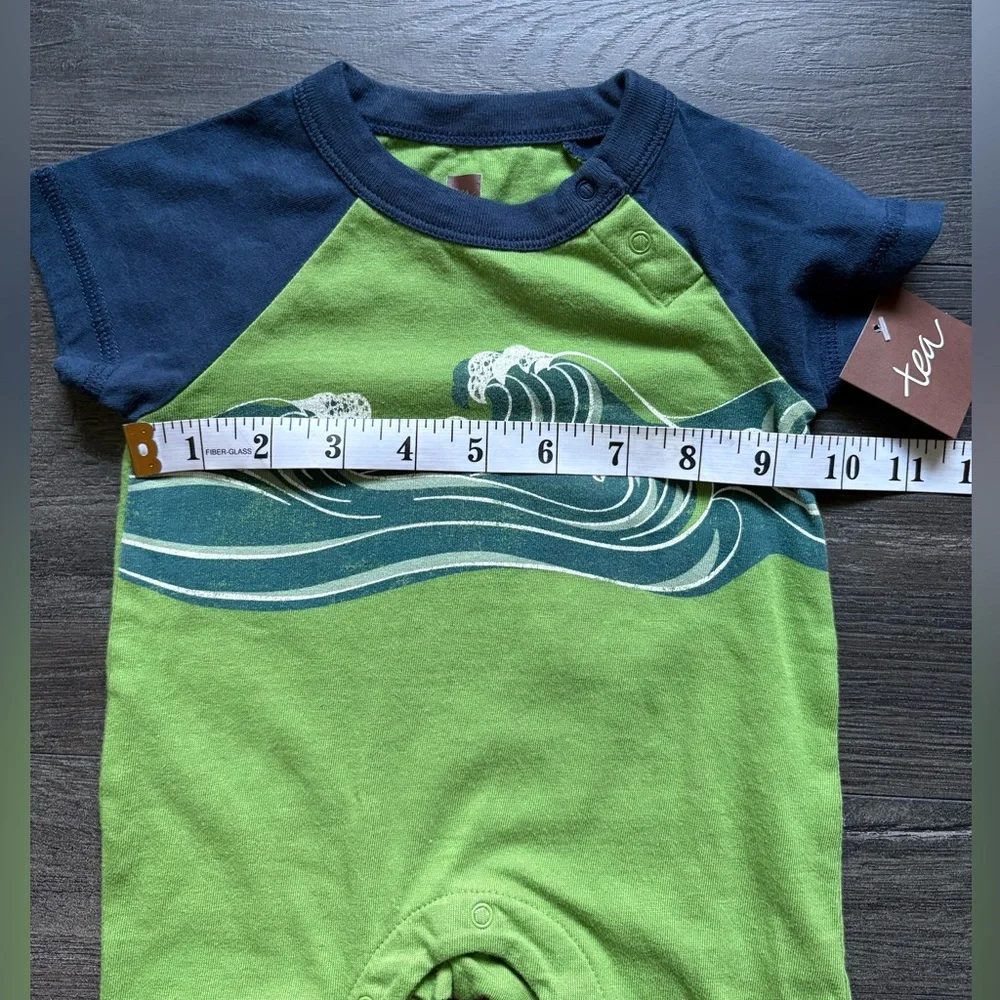 Tea Collection Infant Boys Green Blue Short Sleeve One Piece Size 0-3 Months NWT